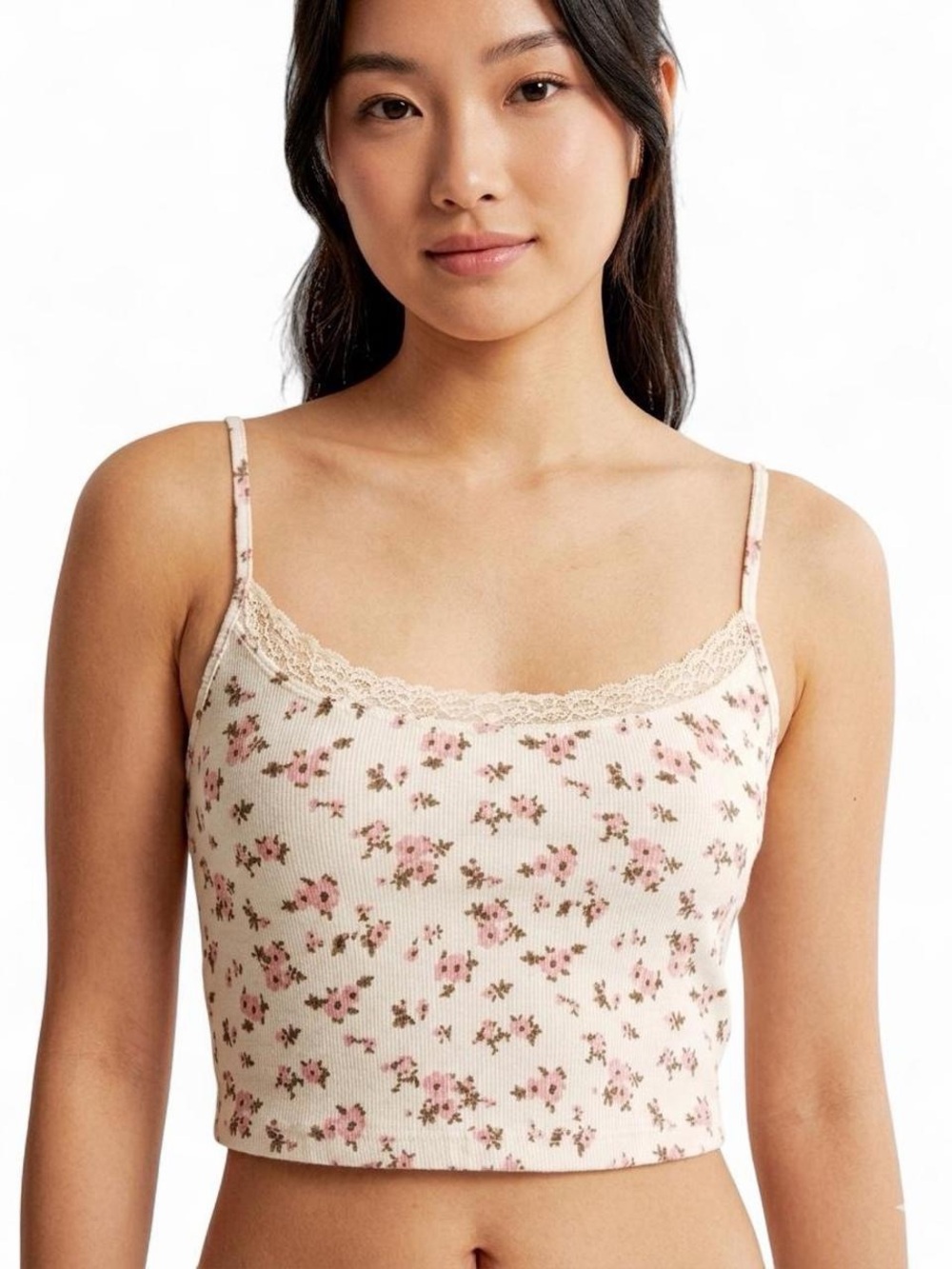 Forever 21 Pink Floral Lace Trim Cami Coquette Cottagecore Tank Top Size S